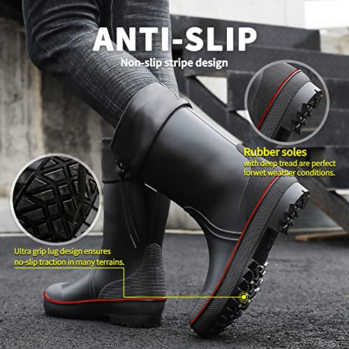 HSBDNZQ Rain Boots for Men, Waterproof Mens Rubber Boots with PVC Unique Design, Comfort Lightweight Work Mud Boots, Resistant Durable Slip Garden Boots for Farming Gardening Fishing3