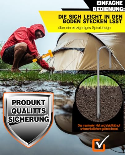 Bodenanker-Heringe Verzinkt - 8 Stück Erdanker Bodenanker - 30CM Stabil Zeltheringe Stahl Trampolin Befestigung für Garten, Camping, Angeln Abenteuer und Picknick Zelt (8) – Bild 6