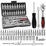 Bponyen set di 46 chiavi a bussola cromate da 1/4 pollice, con custodia portatile, maniglia girevole, barra di prolunga, riparazioni a cricchetto per riparazioni domestiche e altre riparazioni generic