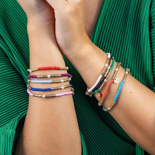 INK + ALLOY Boho Stackable Bracelets for Women, Rory Sequin with Pearl Accents Stretch Small Stacking Bracelet, Handmade Jewelry for the Modern Bohemian2