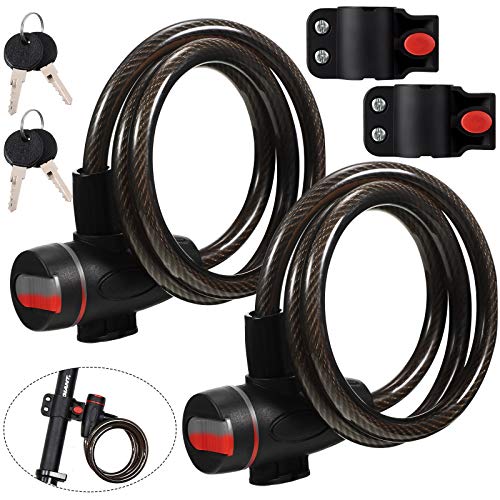2 Stücke 3 Fuß Fahrrad Kabel Schloss mit Schlüsseln Hochsicheres Fahrradschloss mit Halterung für Fahrrad, Elektrofahrrad, Skateboards, Kinderwagen,