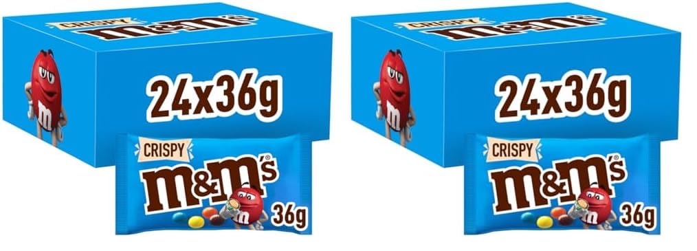 M&M's Crispy, Schokoladen Großpackung, 24 x 36g, Knusprige Schokolinsen, Schokoladen Geschenk (816g) (Packung mit 2)