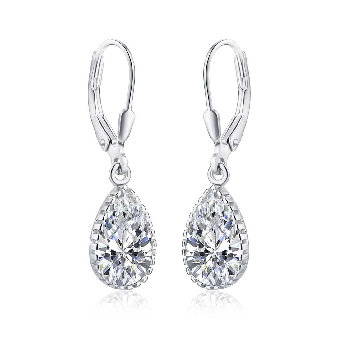 Diamond Treats 925 Sterling Silber-Tropfenohrringe für Frauen mit birnenförmigen Zirkonia-Steinen, lange Ohrhänger für Damen aus 925 Sterlingsilber mit Brisurverschluss