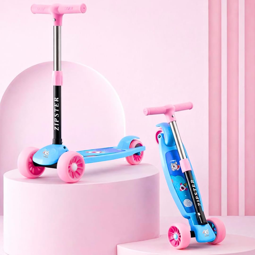 Storio Zipster Foldable Kick Scooter for Kids | Skating Cycle Style Scooter with Adjustable Handle & Foldable Design | Lightweight Ride-On Toy for Boys & Girls - Pink & Blue-image-40