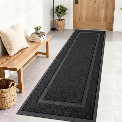 Image of OLANLY Front Door Mat Indoor Outdoor Entrance, Waterproof All-Season, All-Weather Doormat, Sturdy Natural Rubber, Low Profile, Easy Clean Patio Porch Entryway Mat, 71x23, Jet Black