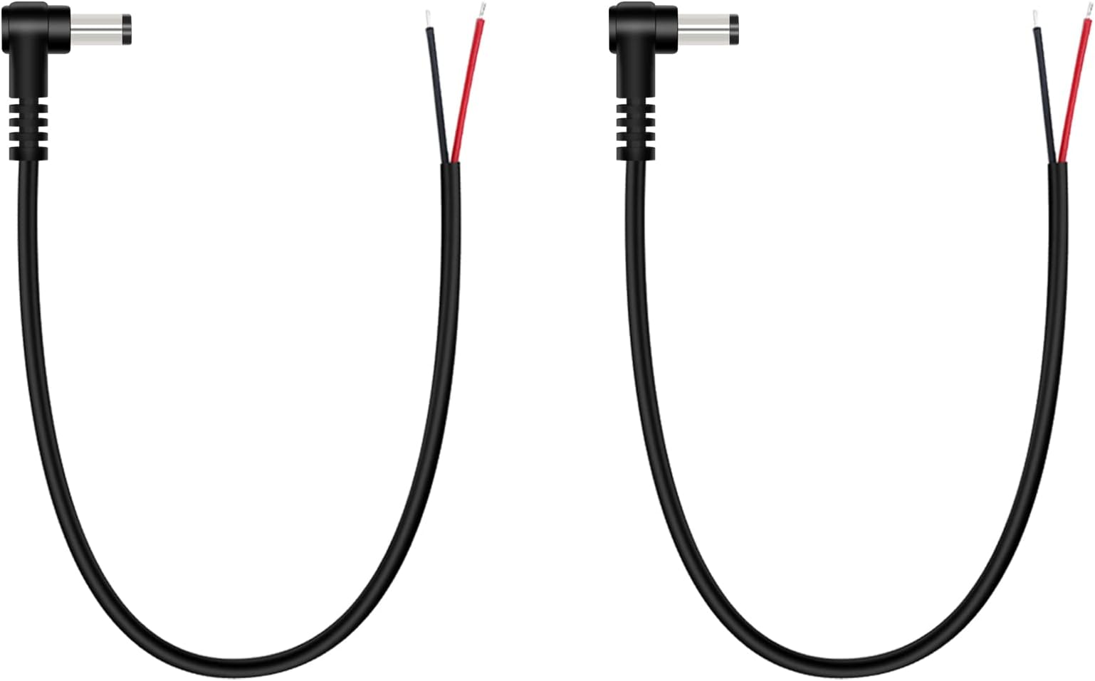 DC Power Pigtail Cable, 2-Pack 5.5mm x 2.5mm 90 Degree Right Angle DC Barrel Male Plug Jack Connector to Bare Wire Power Supply Adapter Repair Cord for CCTV Surveillance Security Camera LED Strip