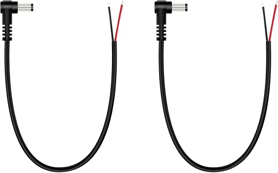 DC Power Pigtail Cable, 2-Pack 5.5mm x 2.5mm 90 Degree Right Angle DC Barrel Male Plug Jack Connector to Bare Wire Power Supply Adapter Repair Cord for CCTV Surveillance Security Camera LED Strip