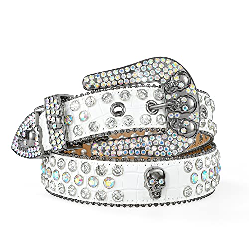 Mile High Life | Western Men and Women Rhinestone Belts Bling Crystal Studded Belt With Skulls | Western Cowgirl Cowboy Belt