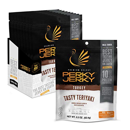Perky Jerky Antibiotic Free Turkey Teriyaki, 2.2 ounce bags (Pack of 8)