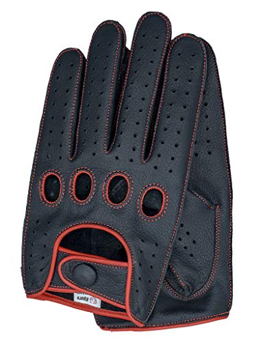 Image of Riparo Men's Leather Driving Gloves - Genuine Cowhide Full-Finger Gloves for Driving & Motorcycle Riding - Breathable Perforated Motorsport Style