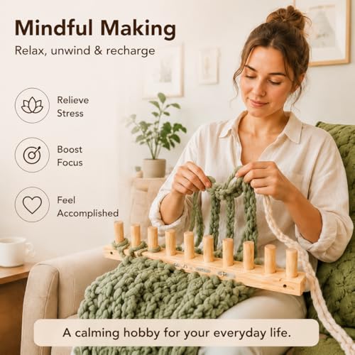 Image of Aeelike Chunky Blanket Loom 39 inch Adjustable Foldable Portable Loom Kit - No Need Needles Crochet Knitting Jumbo Chunky Blanket for Adults Beginners DIY Handmade Carft Gift
