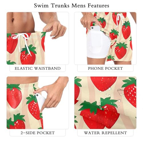 xigua Strawberry Pattern Mens Swim Trunks with Liner, 5 inch Quick Dry Mens Boardshorts for Beach3