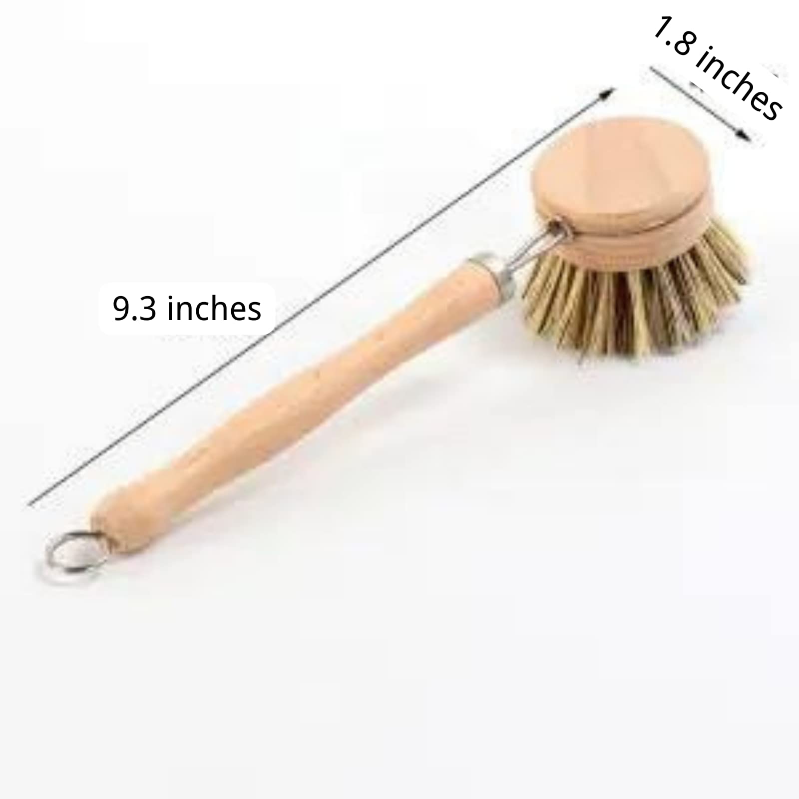 BeyondNice Natural Sisal Hemp Dish Brush with Handle, Scrub Brush for Cleaning Kitchen and Washing Dishes, for Sink, Pots, Pans, Cleaning Brushes Tools (Nanzhu Handle+1 Replacement Head)