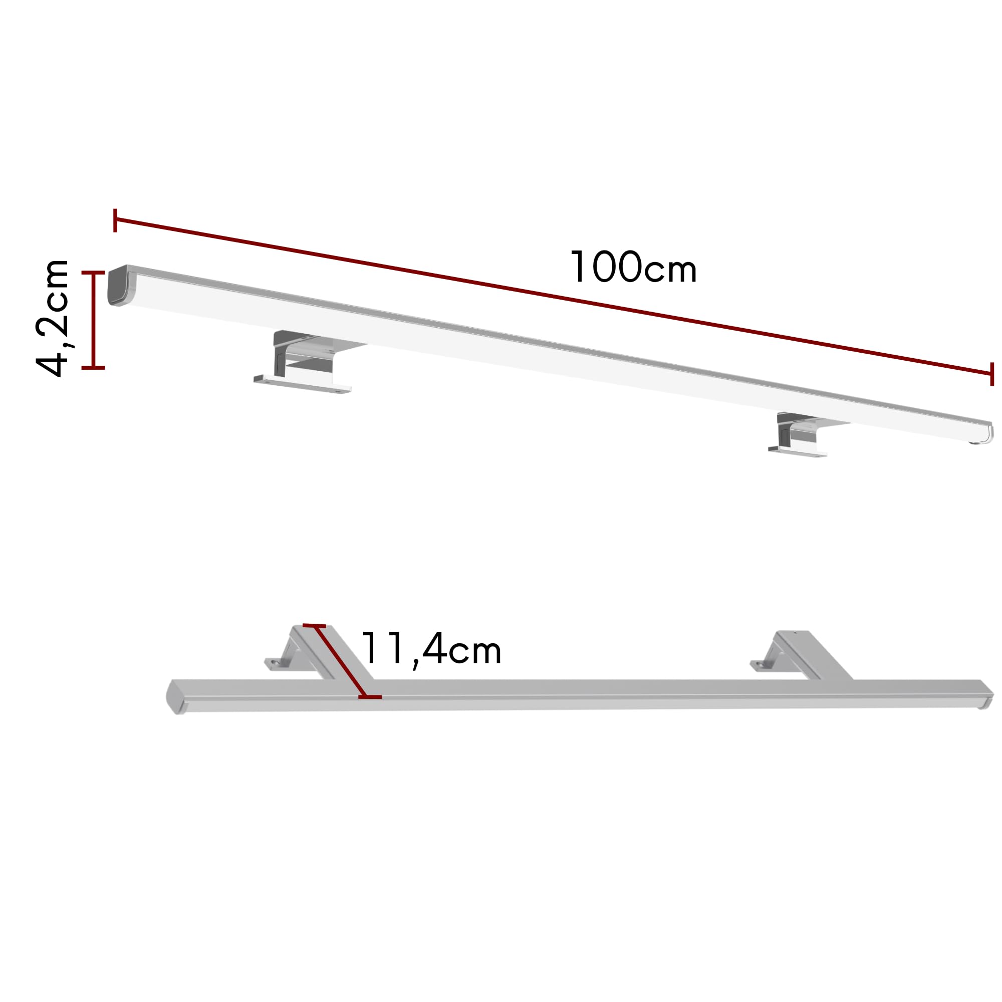 kalb Lumenia, LED Spiegelleuchte, LED Badezimmerleuchte, 100cm Spiegellampe, IP44, chrom, Spiegel & Schrankmontage, energiesparend, blendfrei, 230VAC, zwei Montagefüße, extra stabil (Neutralweiß)