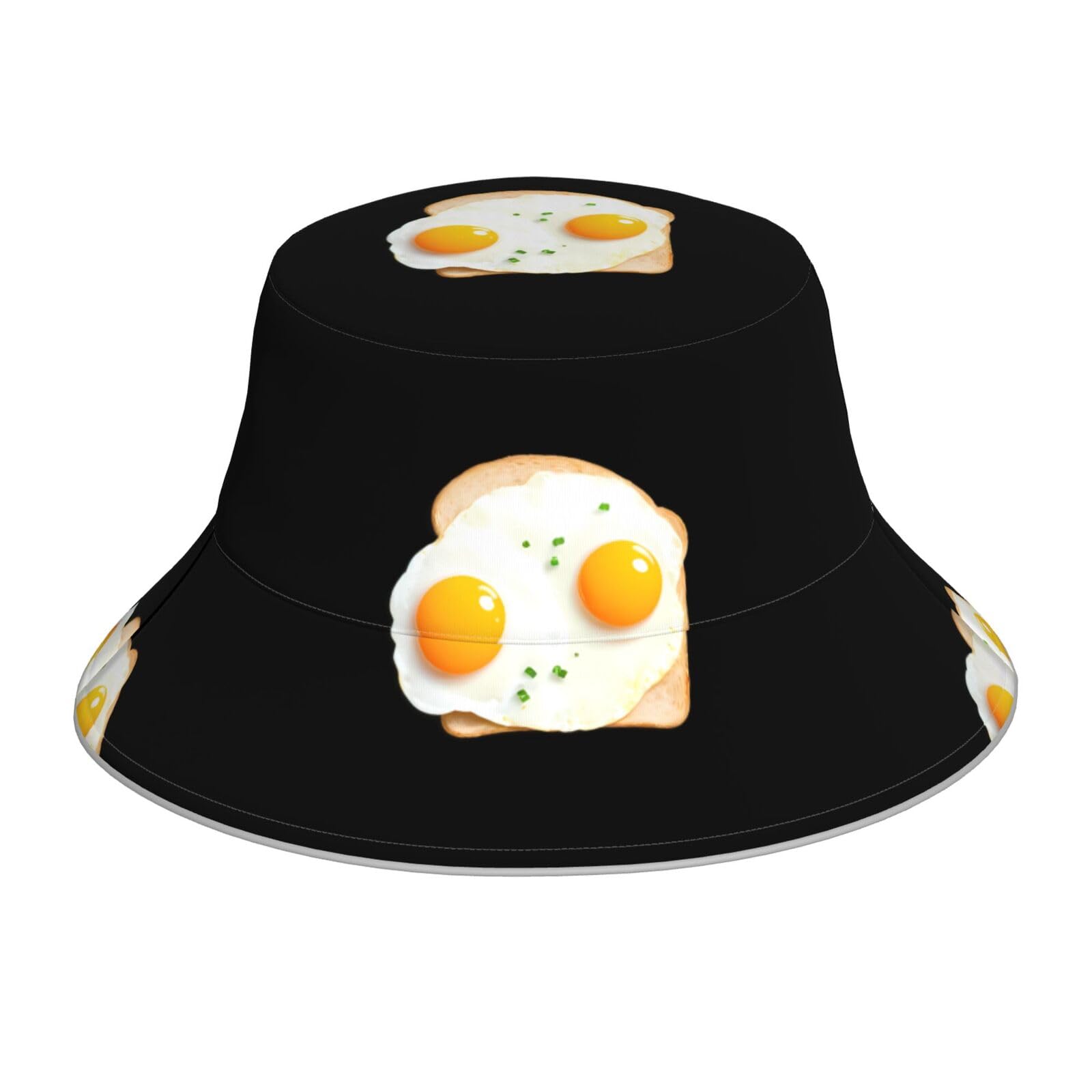 WHJSSF Reflective Bucket Hat Fried Egg on Bread Picture for Men and Women for Travel, Camping, Outdoor Activities Black