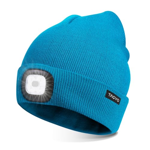 TAGVO USB Wiederaufladbare LED Mütze, 8 LED Mit Beleuchtungs- Und Blinkmodi, Einfache Installation, Praktische Stirnlampe, Unisex Strickmütze Für Den Winter