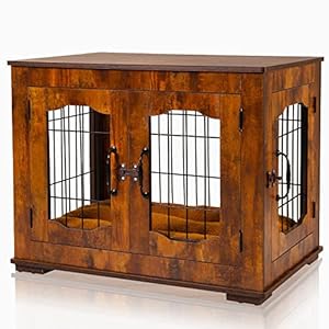 Calmbee-Dog-Crate-Furniture-Double-Doors-Wooden-Dog-Crate-End-Table-Decorative-Indoor-Dog-Kennel-with-Cushion-Bed-for-SmallMedium-Dog Decorative Indoor Dog Kennel with Cushion Bed