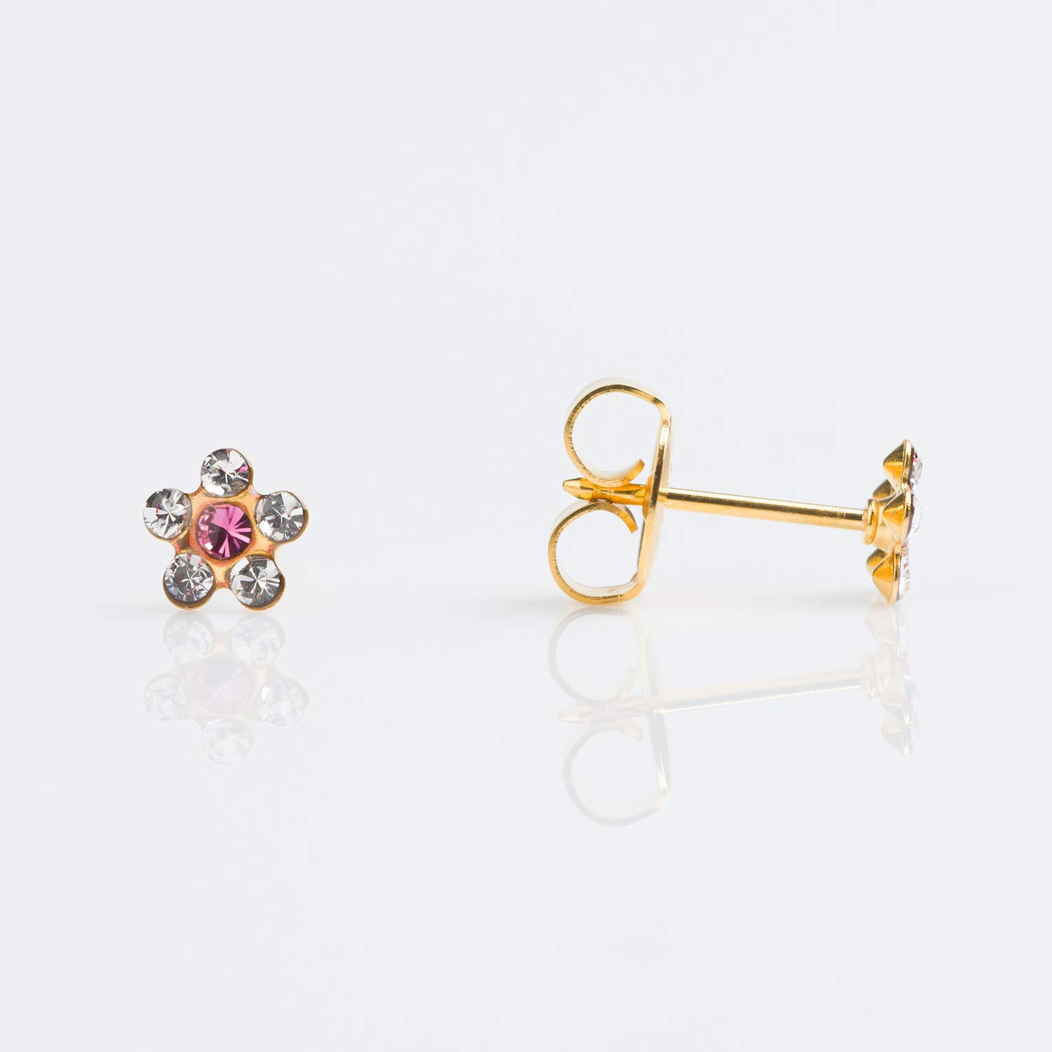STUDEX Sensitive Stud Earrings Gold Plated Daisy Apr Crystal Oct Rose