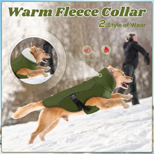 EMUST Winterhundemantel, wasserdicht, Verstellbarer Hundemantel, für kleine/mittlere bis große Hunde, für den Winter, Grün, L