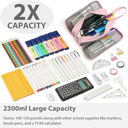 Image of SPACEMATE Pencil Case Pouch Box Bag School Supplies Girls Boys Kids, Cute Preppy Stuff Big Capacity Aesthetic Pen Organizer, Back to College Stationary, Pink, Extra Large Style, 2300ml