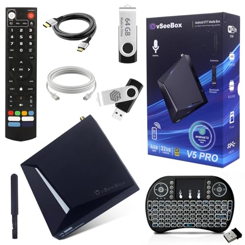 v-SeeBox V5 Pro 2025 New-est Version Satellite-Receiver,Strea-ming Box HD HDMI Cable, Mini Backlit Keyboard and Ethernet Adapter