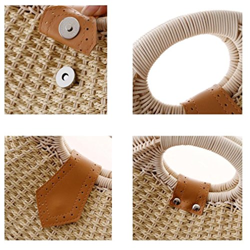 Bolsa tote de mimbre con forma de concha para mujer miniatura 5