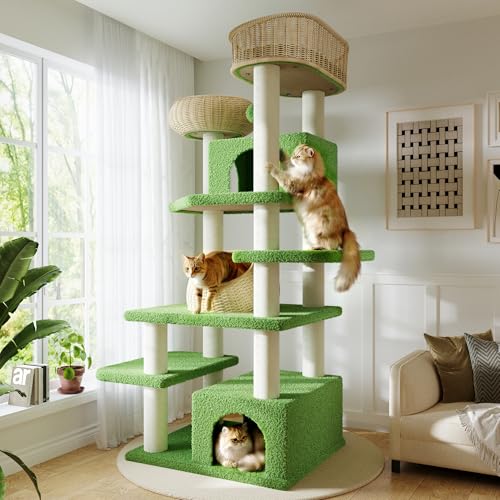 Árbol para Gatos SHA CERLIN 74'' Verde con Rattan y Sisal miniatura 2