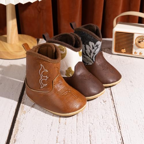 Sawimlgy Infant Baby Boys Girls Western Cowboy Boots Pu Leather Ankle Side Rubber Sole Boots Toddler Newborn Winter Snow Warm First Walker Crib Outdoor Shoes thumb #3