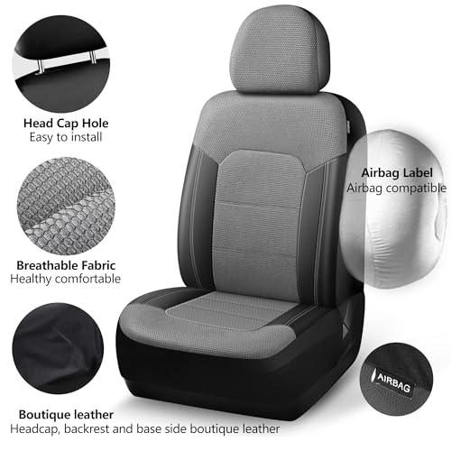 Image of HChengkikz Front Car Seat Covers, Air Mesh, Breathable (Black + Gray)
