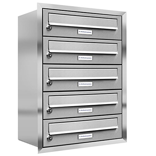 Preisvergleich Produktbild AL Briefkastensysteme, 5er Unterputzbriefkasten, Briefkasten rostfrei, 5 Fach Briefkastenanlage modern, Edelstahl Postkasten