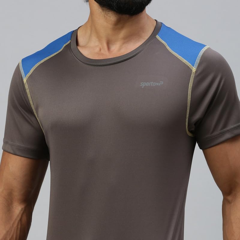 Image of sporto Men's Fast Dry Micro Fiber Solid Regular T-Shirt Half Sleeve|Charcoal