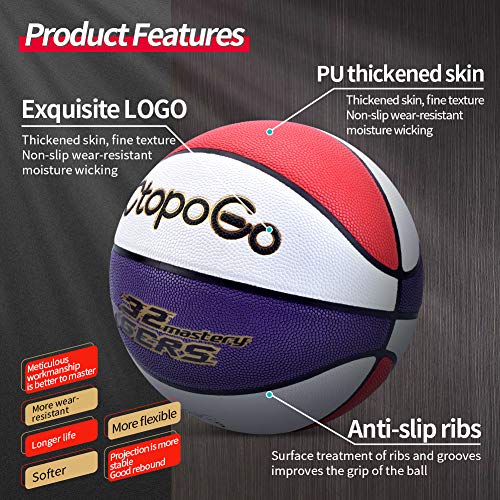 Basketball 29.5 PU Leather Street Basketballs for Indoor Outdoor Games, Official Size 7 Training/Match Basketball