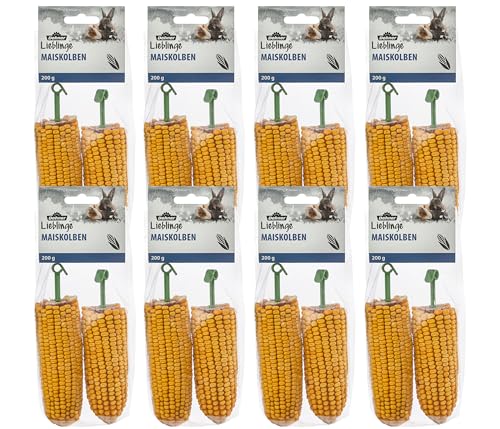 Dehner Bocadillo para roedores Favoritos, 100% Natural, mazorca de maíz para Conejos Enanos/roedores, 8 x 200 g