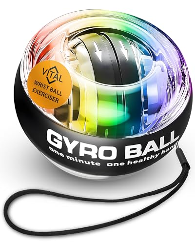 Vital Wrist Ball Exerciser Gyro Ball Hand Exercise Grip Strength Tester Zinc Rotor Gyroscopic Hand Grip Strength Baseball Training Equipment Wrist Exerciser Equipment Forearm Trainer (With LED Lights)