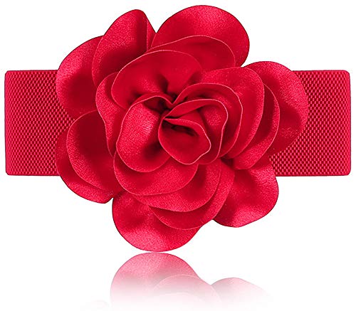 Large Single Rose-Flower Wide Elastic Corset Waist Belt for Women Girls Dress