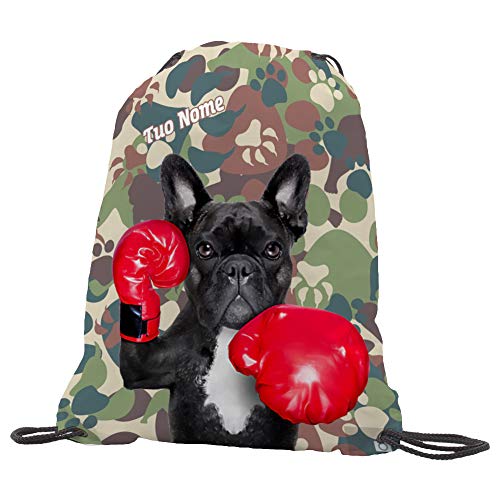 quickgadget Sacca Ginnastica GYMBACK Sport Cane Bulldog Francese 05 - Sacchetto Sportivo, Borsa, Piscina, Zaino,portascarpe Scuola per Ragazze Donne Bambini, Personalizzato con Nome.