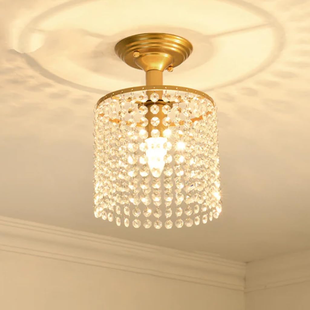 Round Crystal Jhoomar Ceiling Lamp | Gold Metal Decorative Hanging Light with Premium Glass Crystals | Elegant Home Lighting for Hall, Bedroom & Living Room | Free E14 LED Bulb-image-47