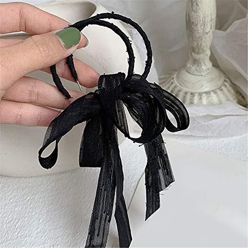 Fashion Lightweight Handmade Black Beaded Hoop Earrings Unique Long Ribbon Bow Tassel Dangle Drop Earrings Jewelry for Women Girls4