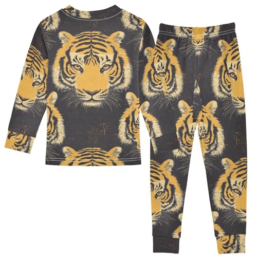 Pajama Sets Long Sleeve Tiger Face Pattern Print Soft Comfy Sleepwear 2 Piece PJS 3-8T3