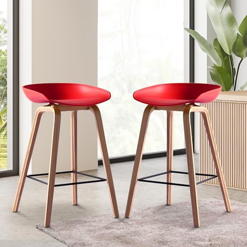 Image of Creative Premium Bar Stool - Modern Red High Chair for Kitchen, Dining, Living Room, Hotel & Office Adjustable Height, Comfortable Cushion & Stylish Design (Pack of 1)