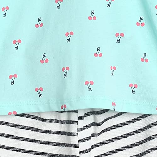 Image of miniklub Girls Sea Green & Black Printed Pure Cotton T-Shirt With Pyjamas