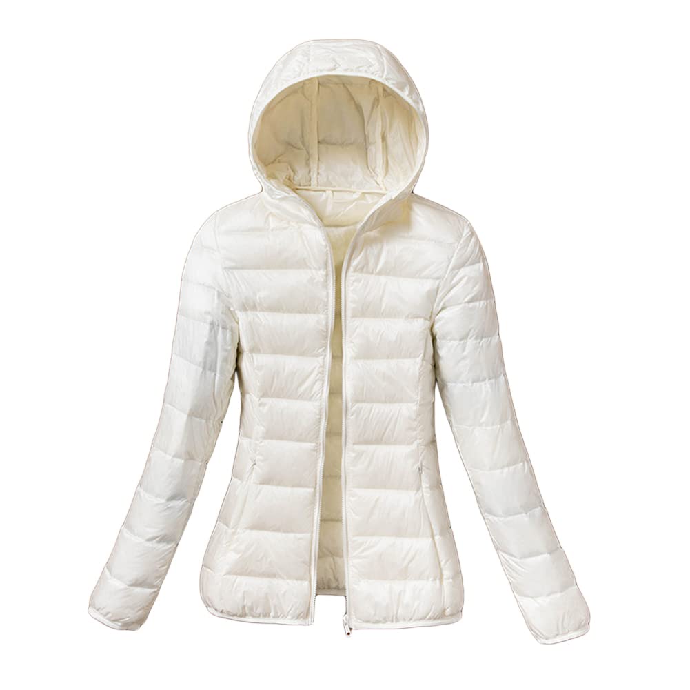 Doudoune à Capuche Femme Ultra Légère Duvet Veste Courte Manteau Doudoune Matelassée Pliable Fine Veste Doudoune Manches Longues Manteau Chaud Parka