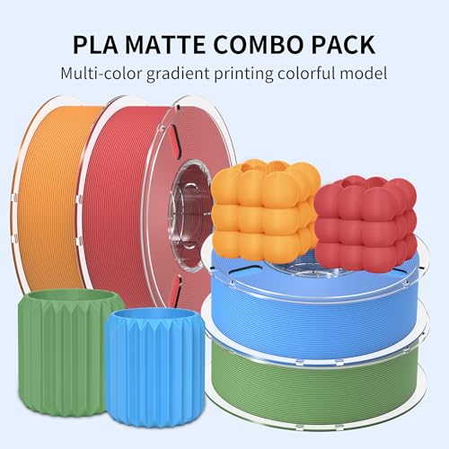 Image of RAMBERY Matte PLA 3D Printer Filament Bundle 4KG, Matte Smooth Finish PLA Filament 1.75mm, Individually Vacuum Packed, 1kg(2.2lb) X4PCS, Red /Orange /Matcha Green /Blue