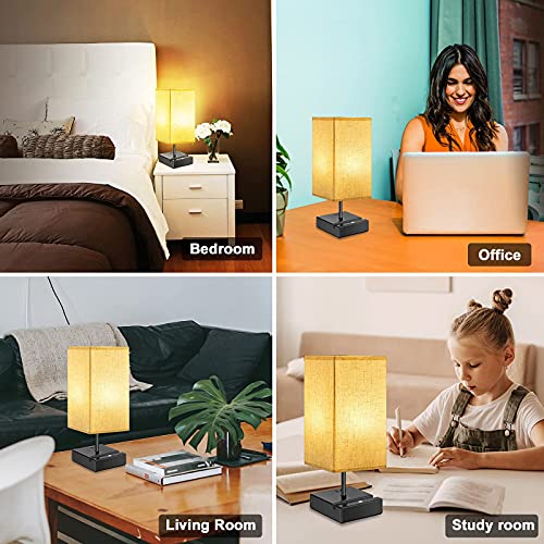 Eva's Light Table Lamp, 3-Way Dimmable Table Lamp, Touch Control, Type C/Usb Charging Port &1 Ac Outlet, Linen Fabric Bedside Table Lamp For Bedroom Living Room (Bulb Included) #TOP4
