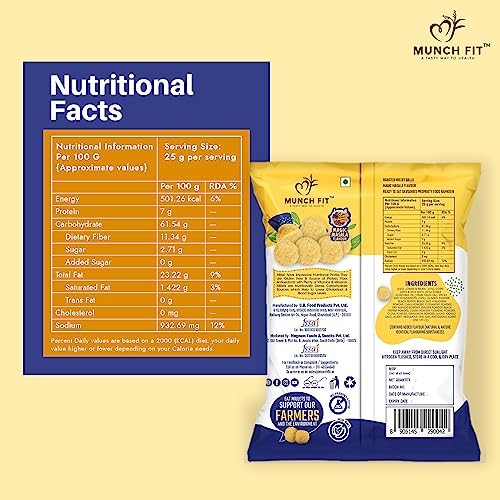 Image of Munch Fit Healthy & Roasted Millet Balls Snack - Magic Masala | 100% Veg | Gluten Free | No Added Sugar | Low Calorie | High Fibre, No Maida | Ready to Eat Roasted Snacks | Pack of 6x100g each