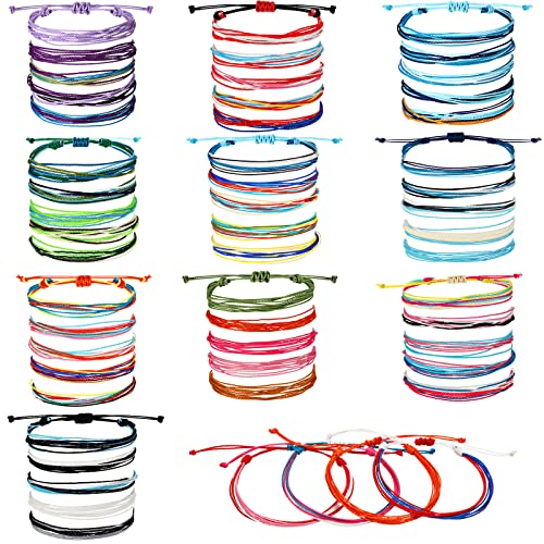 Yaomiao 50 Pcs Friendship String Bracelets Bulk Beach String Adjustable Waterproof Handmade Cord Surfer Woven Braided Rope Bohemian Wrist Cord for Women Men Christmas Party Gifts(Cute Style)