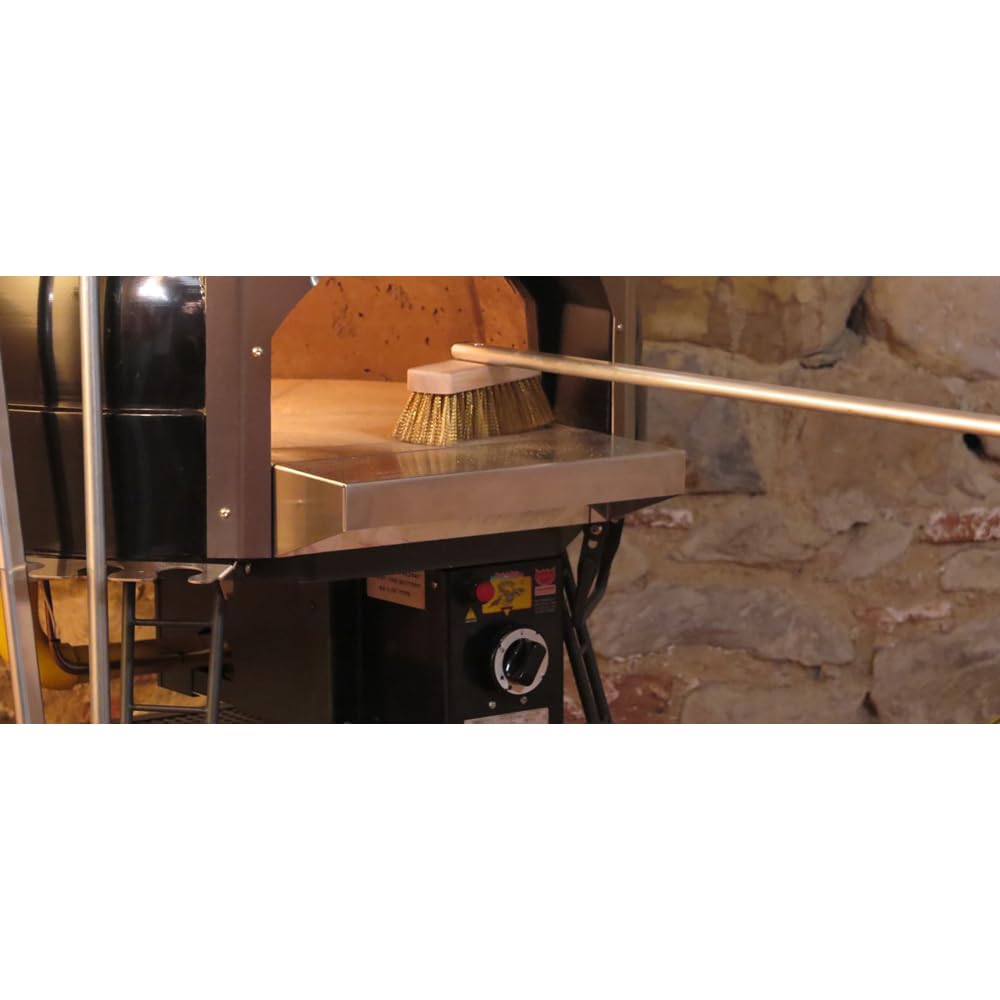 SPAZZOLA FORNO A LEGNA IN OTTONE 16x5cm PULIZIA FORNO PIZZA COMPLETA DI MANICO DI ALLUMINIO