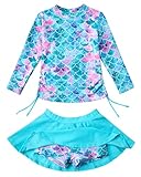 swimsobo Little Girls Mermaid Rash Guard Long Sleeve Swimsuit Two Pieces Bathing Suit Swimming Skirt with Shorts Swimwear Swim Size 5 6