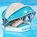 Mambobaby Float Add Tail Baby Swim Float with Canopy Solid Pool Infant Swim Trainer Swimming Training Lying Air Free Water Floats Non-Inflatable Waist Swim Ring for Toddlers (Shell - Green)
