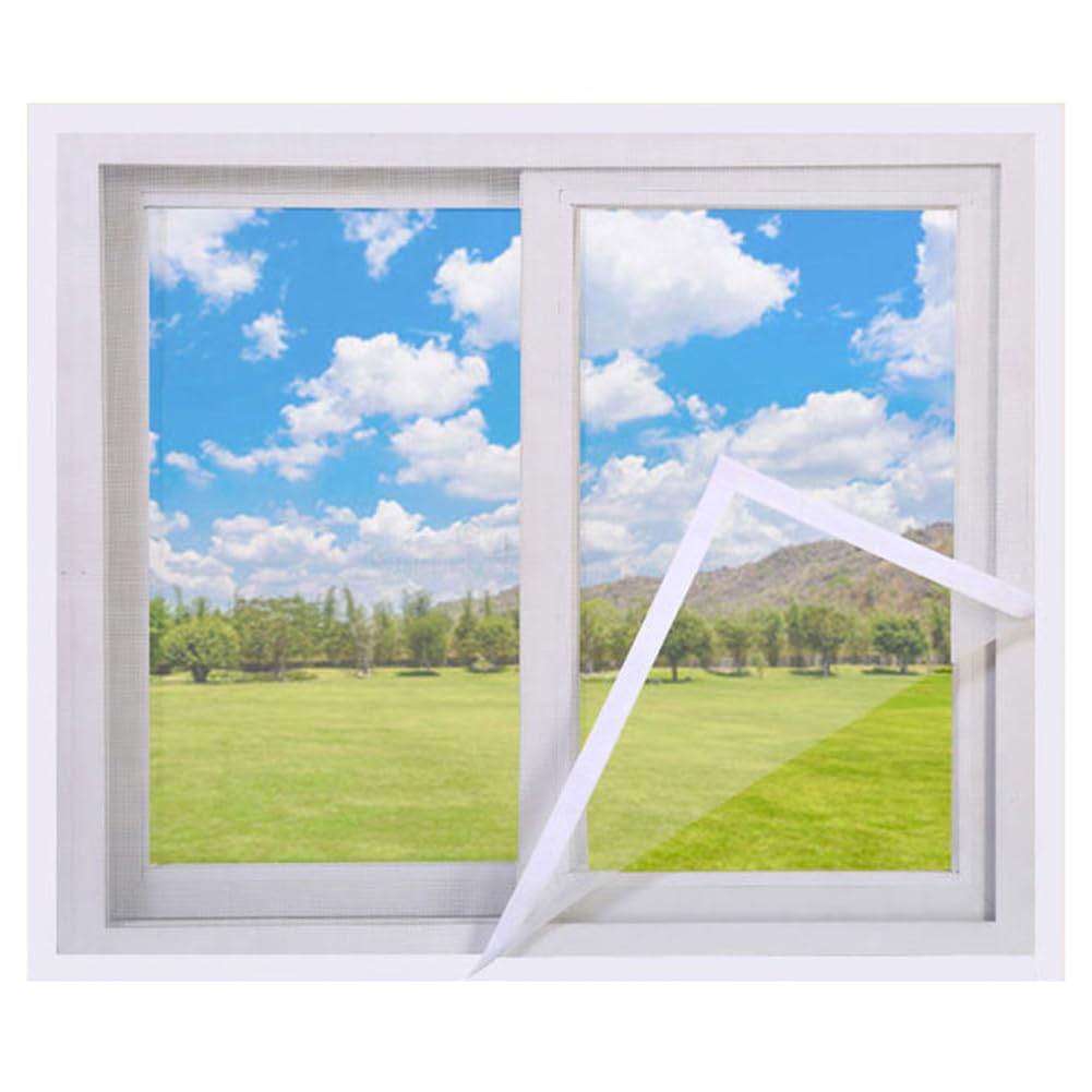 Adjustable DIY Fly Screens for Windows, 1 Pcs Self-Adhesives Window Netting, Fiberglass Window Mesh Insect Screen, Can be Cut to Desired Size (100x130cm,White Net-White Tape)